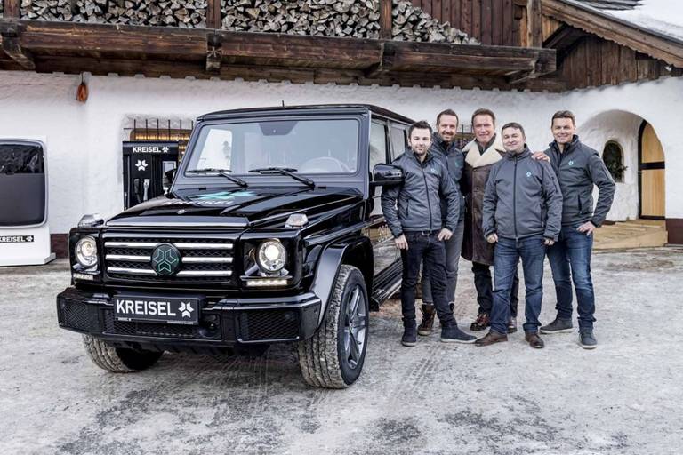  Nicht nur von Kreisel - Zukünftig soll Arnie auch ab Werk mit einer elektrischen Mercedes G-Klasse unterwegs sein können. Die Stuttgarter könnten den "EQG" auf der IAA Mobility in München präsentieren. © Kreisel 2017