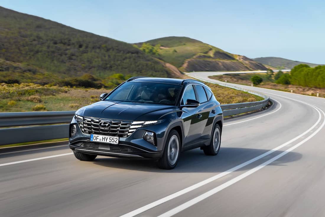  Schnittig und geräumig: Das Mittelklasse-SUV Hyundai Tucson bietet gut Platz für kleine Familien.
