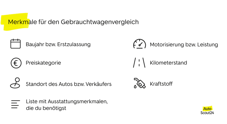 Merkmale für den Gebrauchtwagenvergleich