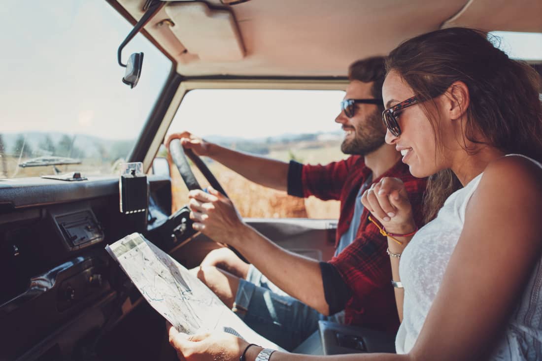 Couple driving road trip