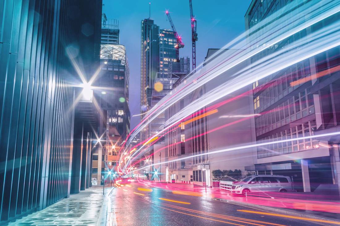 Light trails in the downtown district