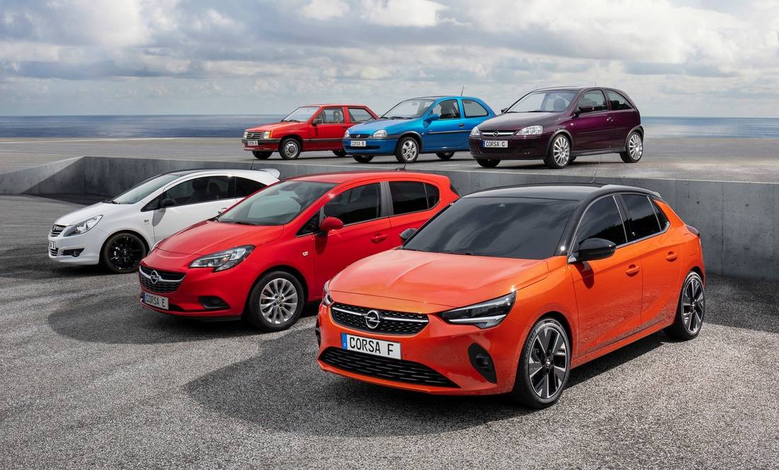  Opel Corsa F (rechts) und seine Vorgänger: Seit 2019 ist die sechste Generation des Kleinwagens erhältlich.